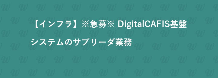 【インフラ】※急募※ DigitalCAFIS基盤システムのサブリーダ業務